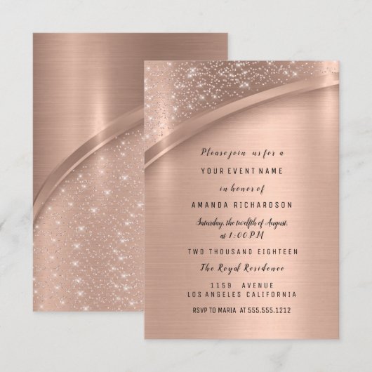 Roze Gouden Metallic Glitter Bruids Sweet 16th Kaart (Voorkant / Achterkant)