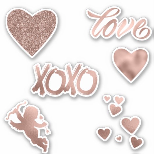 Roze Gouden Metallic Glitter Liefde Hart Set Sticker (Voorkant)