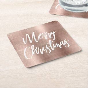 Roze Gouden Metallic Prettig Kerstmis Calligrafie Kartonnen Onderzetters