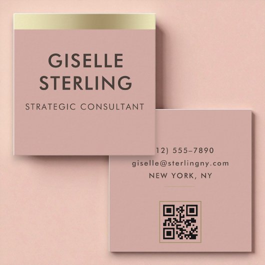 Roze Gouden Metallic QR Code Vierkante Visitekaartje