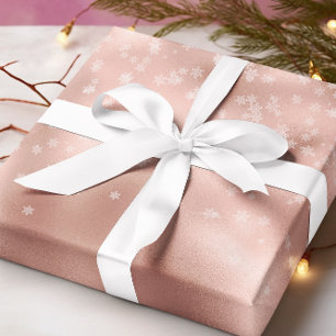 Roze Gouden Metallic Sneeuwvlokken Kerstmis Cadeaupapier