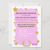 Roze Gouden Militaire Meisje Baby Shower Uitnodigi