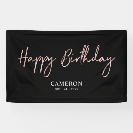 Roze Gouden Minimalistische Aangepaste Verjaardags Spandoek (Horizontaal)