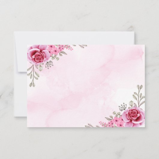 Roze Gouden Minimalistische Bloemige Bruiloft RSVP Kaartje (Achterkant)