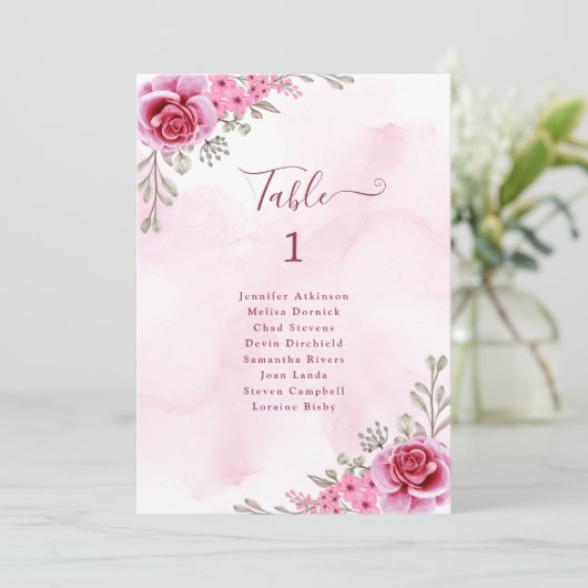 Roze Gouden Minimalistische Bloemige Trouw Zitplaa Kaart (Staand voorkant)