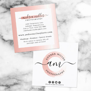 Roze Gouden Minimalistische Verf Swirl Logo Aangep Vierkante Visitekaartje