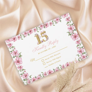 Roze Gouden Mis Quince Glitter Quinceañera RSVP Kaartje