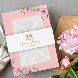 Roze Gouden Mis Quince Quinceañera Uitnodigingen Wikkel