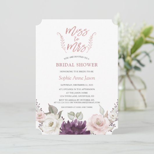 Roze Gouden Miss To Mrs Bruidsfeest Bruidsmeisjesf Kaart (Staand voorkant)