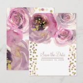 Roze & Gouden Moderne Bloemige Waterverf Save the Aankondigingskaart (Voorkant / Achterkant)