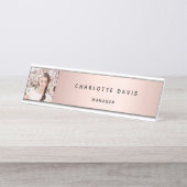 Roze gouden moderne elegante foto monogram bureau naambordje (Voorkant)