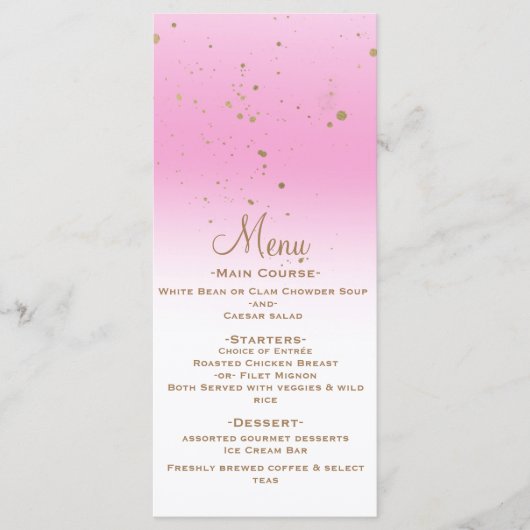 Roze Gouden Moderne Glam Confetti Feest Huwelijksm Menu (Voorkant)