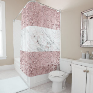 Roze Gouden Moderne Glam Marmer & Glitter Decorati Douchegordijn
