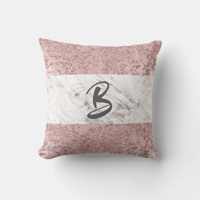 Roze Gouden Moderne Glam Marmer & Glitter Decorati Kussen (Voorkant)