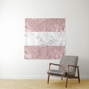 Roze Gouden Moderne Glam Marmer & Glitter Decorati Wandkleed