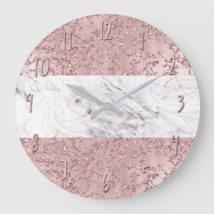 Roze gouden moderne glamorende marmeren & glinster grote klok