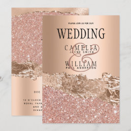 Roze Gouden Moderne Glamour Bruiloftsinvitaties Kaart