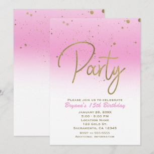 Roze & Gouden moderne glamour confetti verjaardags Kaart