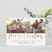Roze gouden moderne kerst multi foto feestdagenkaart (Staand voorkant)