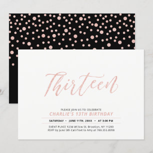 Roze Gouden Moderne Lettertype 13e Verjaardagsfees Kaart