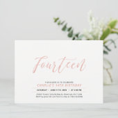 Roze Gouden Moderne Lettertype 14e Verjaardagsfees Kaart (Staand voorkant)