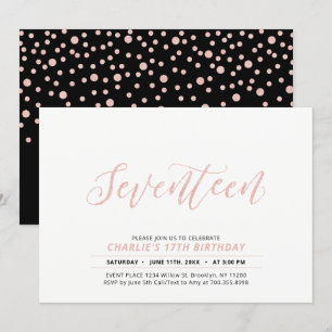 Roze Gouden Moderne Lettertypografie 17e Verjaarda Kaart