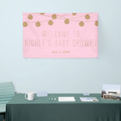 Roze & Gouden Moderne Lichtslingers Chique Feestba Spandoek (Beurs)
