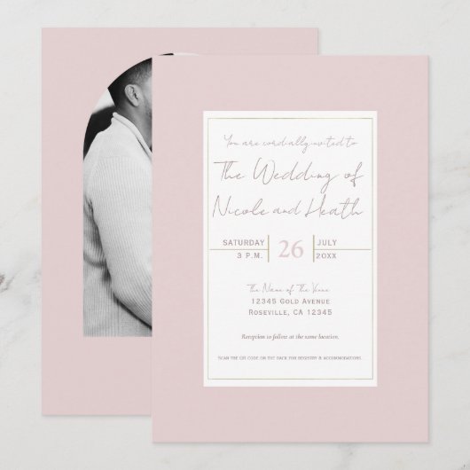Roze & Gouden Moderne Minimalistische Bruiloft Kaart (Voorkant / Achterkant)