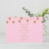 Roze & Gouden Moderne Slingerlichtjes Chic Uitnodi Kaart (Staand voorkant)