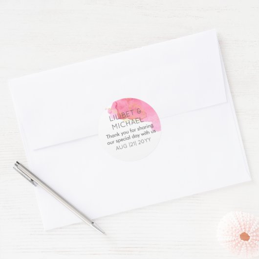 Roze Gouden Moderne Trouwgunst Envelope Ronde Sticker (Envelop)
