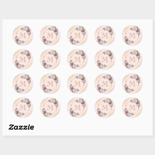 Roze gouden monogram Confetti Bloem Ronde Sticker (Vel)