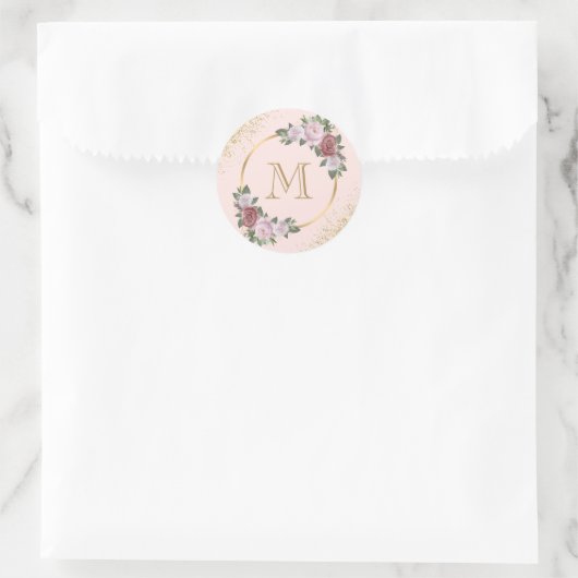 Roze gouden monogram Confetti Bloem Ronde Sticker (Tas)