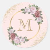 Roze gouden monogram Confetti Bloem Ronde Sticker (Voorkant)
