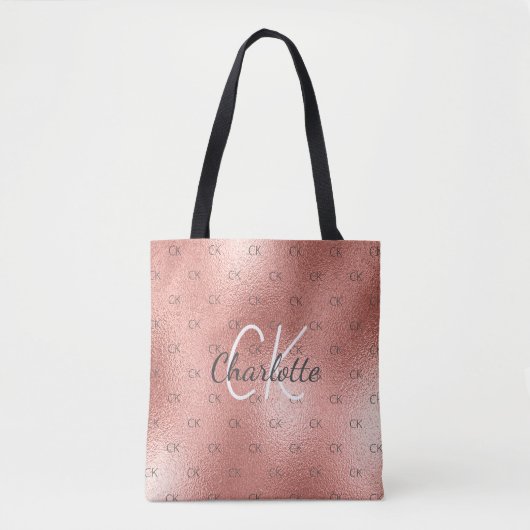 Roze gouden monogram elegante script tote bag (Voorkant)