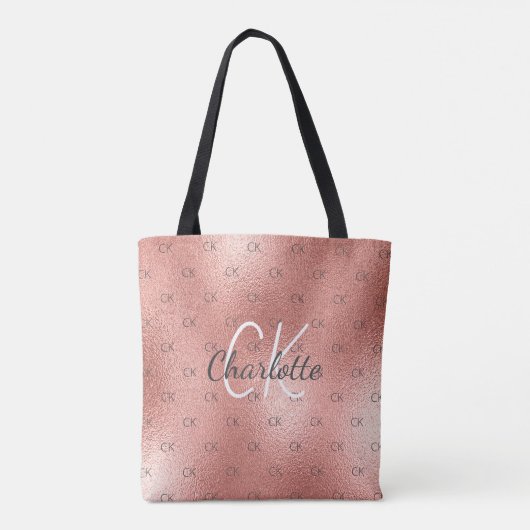 Roze gouden monogram elegante script tote bag (Achterkant)
