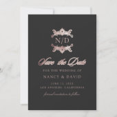 Roze Gouden Monogram Huwelijk Save The Date (Voorkant)