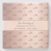 Roze gouden monogram initiaal trouw save the date stenen onderzetter (Voorkant)