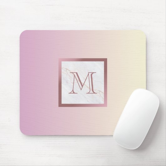 Roze Gouden Monogram Marmer Roze Gradiënt Muismat (Met muis)