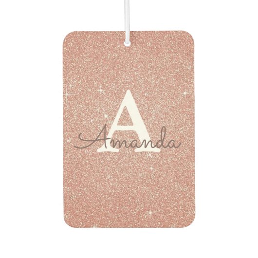 Roze Gouden Monogram Naam Auto Luchtverfrisser (Voorkant)