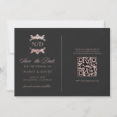 Roze Gouden Monogram Qr Code Bruiloft Save The Date (Voorkant)