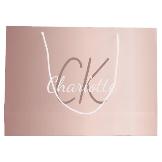 Roze gouden monogram script modern elegant groot cadeauzakje (Achterkant)
