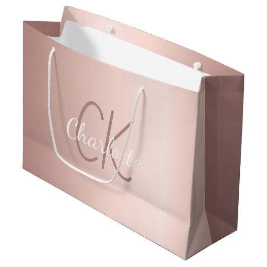 Roze gouden monogram script modern elegant groot cadeauzakje (Voorkant Gekanteld)