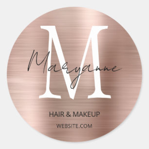 Roze Gouden Monogram Zakelijk Logo Ronde Sticker
