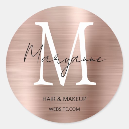 Roze Gouden Monogram Zakelijk Logo Ronde Sticker (Voorkant)