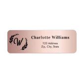 Roze gouden moogram initiaal retouradres etiket (Voorkant)