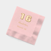 Roze gouden naam elegant verjaardagsfeestje folie servetten (Links)