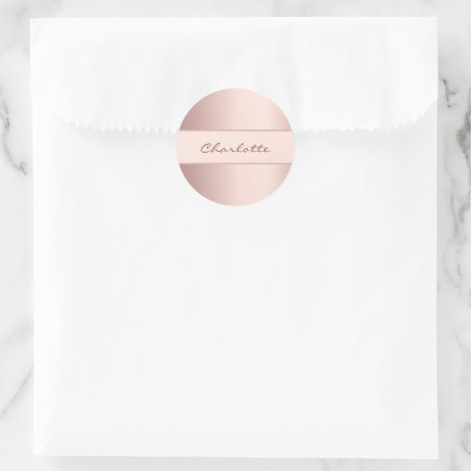 Roze gouden naam ronde sticker (Tas)