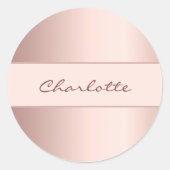 Roze gouden naam ronde sticker (Voorkant)