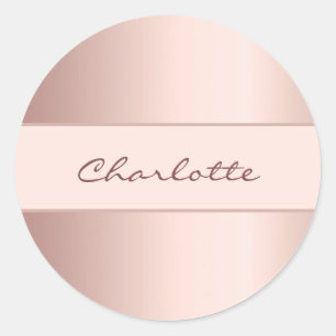 Roze gouden naam ronde sticker