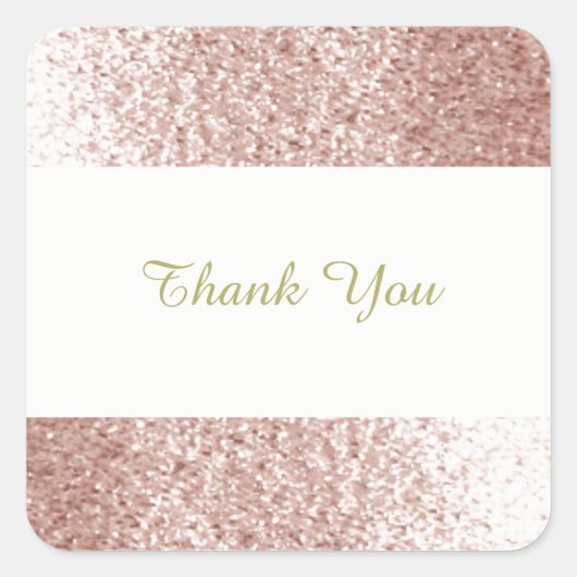 Roze Gouden Nep Glitter Dank Je Vierkante Sticker (Voorkant)